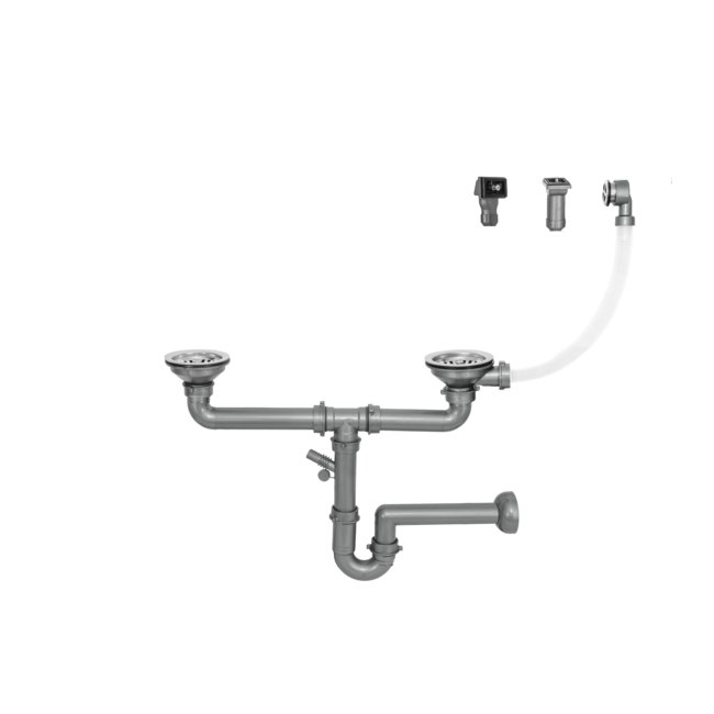 Osprzęt uniwersalny do zlewozmywaków stalowych/granitowych wpuszczanych 1,5/2 komory, SITO 3,5", przelew w komorze lub ociekaczu, manualny